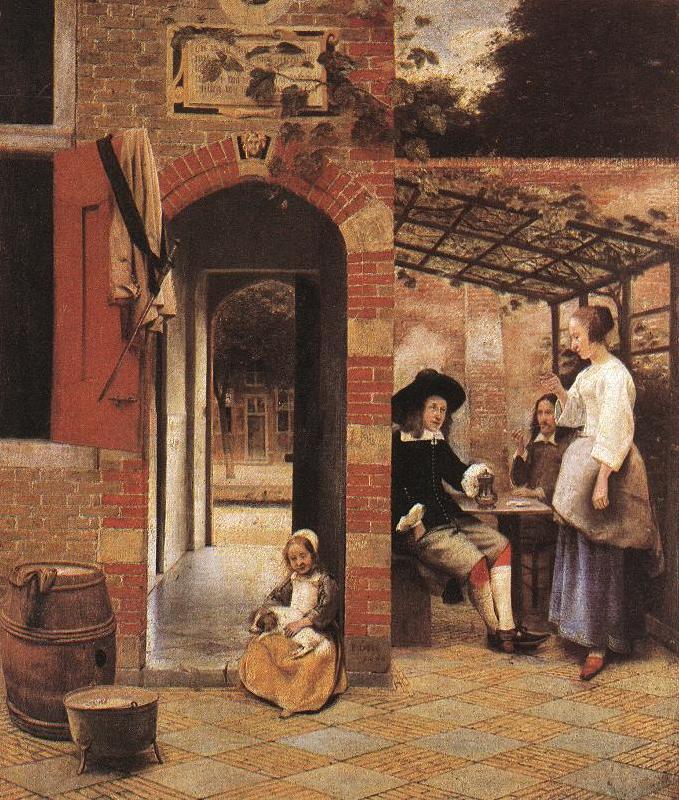 HOOCH, Pieter de Drinkers in the Bower af oil painting picture